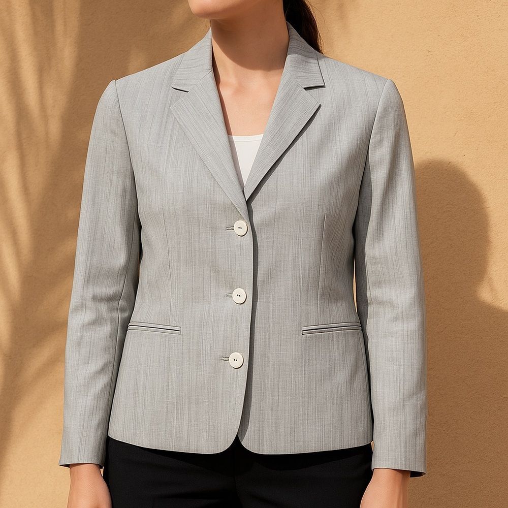 Lafayette 148 New York Blazer Size 10 Gray Wool Viscose 3 Button Lined Jacket